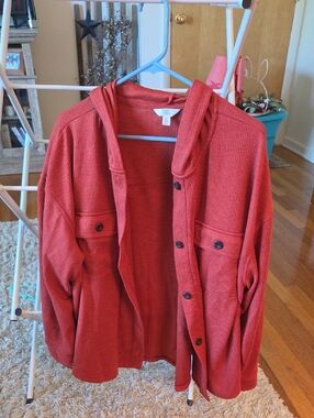 Time and Tru Rust Button-Front Hooded Shacket